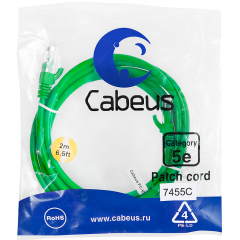Патч-корд Cabeus PC-UTP-RJ45-Cat.5e-2m-GN-LSZH