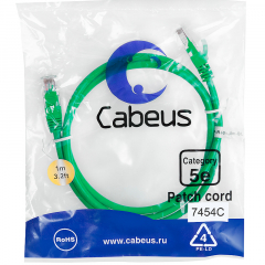 Патч-корд Cabeus PC-UTP-RJ45-Cat.5e-1m-GN-LSZH