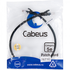 Патч-корд Cabeus PC-UTP-RJ45-Cat.5e-0.5m-BK-LSZH