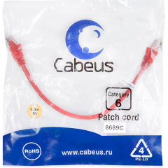 Патч-корд Cabeus PC-UTP-RJ45-Cat.6-0.3m-RD